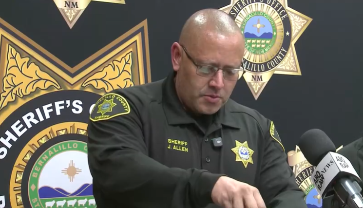 Bernalillo County Sheriff John Allen held an emotional press conference early Tuesday morning following the death of a deputy during a traffic stop on Interstate 40 near Albuquerque.