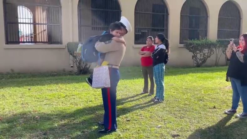 A King City kindergarten student got a surprise on Friday when his dad returned home after a seven-month deployment.