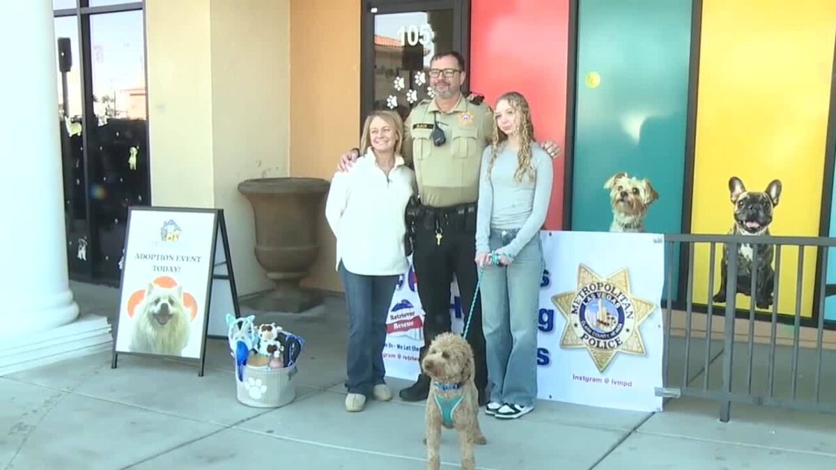 Officer Skeeter Black and his family were there outside DawgsHouseLV Saturday morning to officially welcome JetBlue to his new forever home.