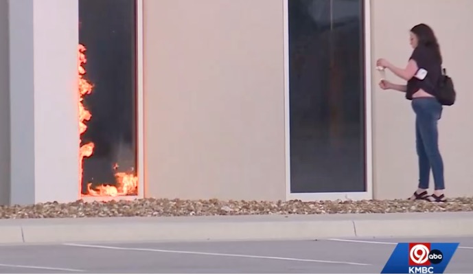 A woman was seen trying to set fire to a south Kansas City warehouse on February 12