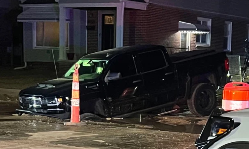 A truck became stuck in a sinkhole that formed Feb. 25