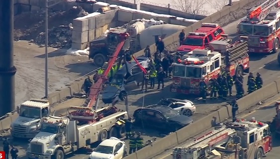 Nine cars crashed on the westbound Long Island Expressway in Queens