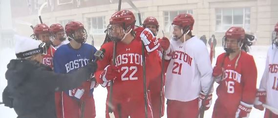 The Boston University men's hockey team didn't let a blizzard stop them from getting to practice on Monday.