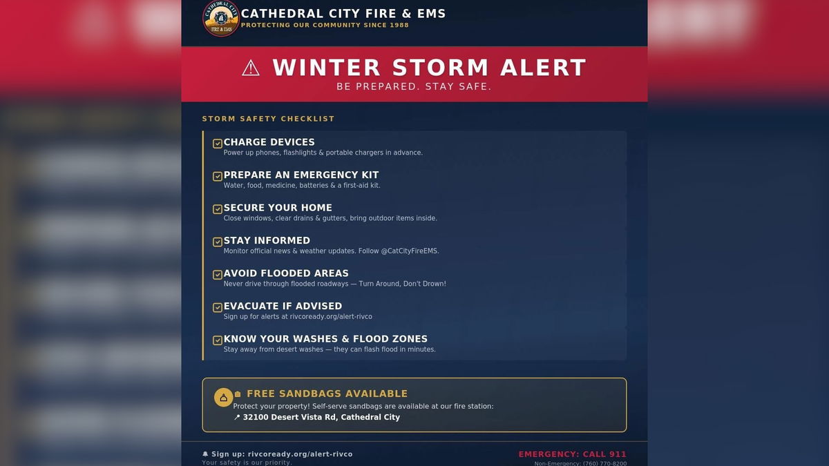 Cathedral City offers free sandbags amid storm