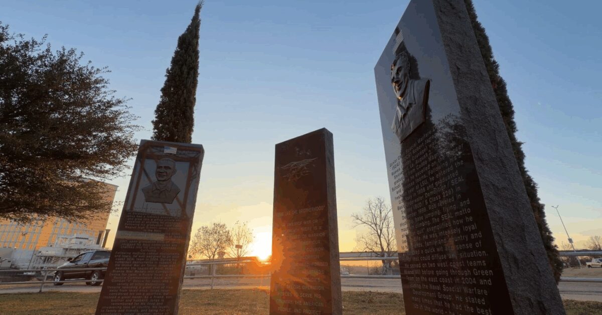 The memorial includes the Navy SEAL ethos