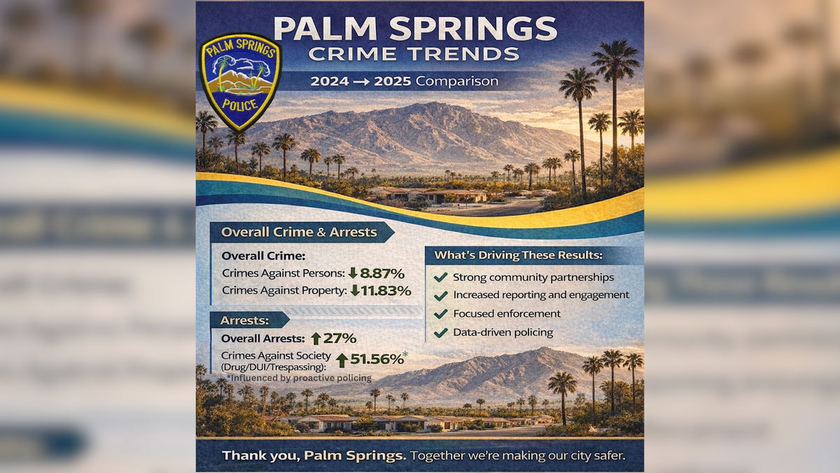 Palm Springs police reports meaningful reductions across most major crime categories