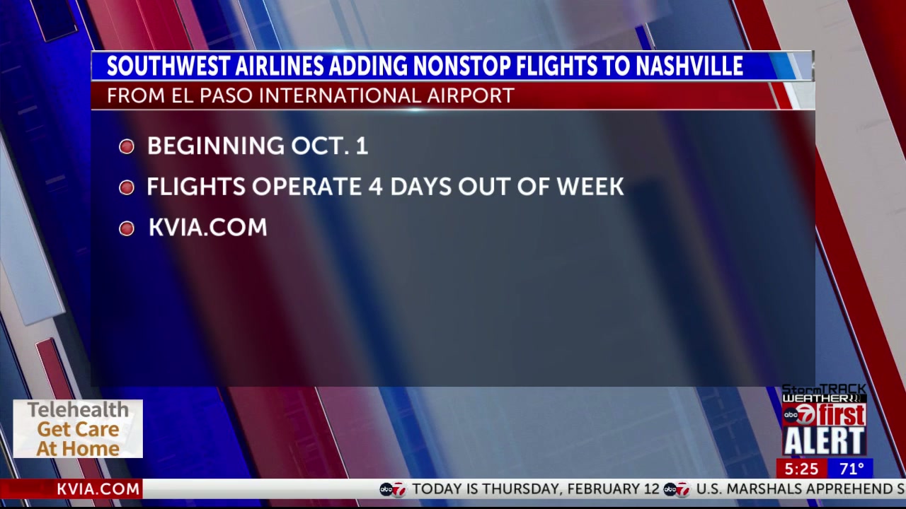 El Paso International Airport adds nonstop route to Nashville