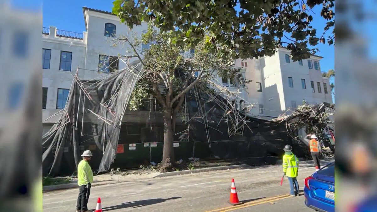 Four-Story Scaffolding Collapse in a Violent Wind Storm Closes Part of Garden St. in Santa Barbara