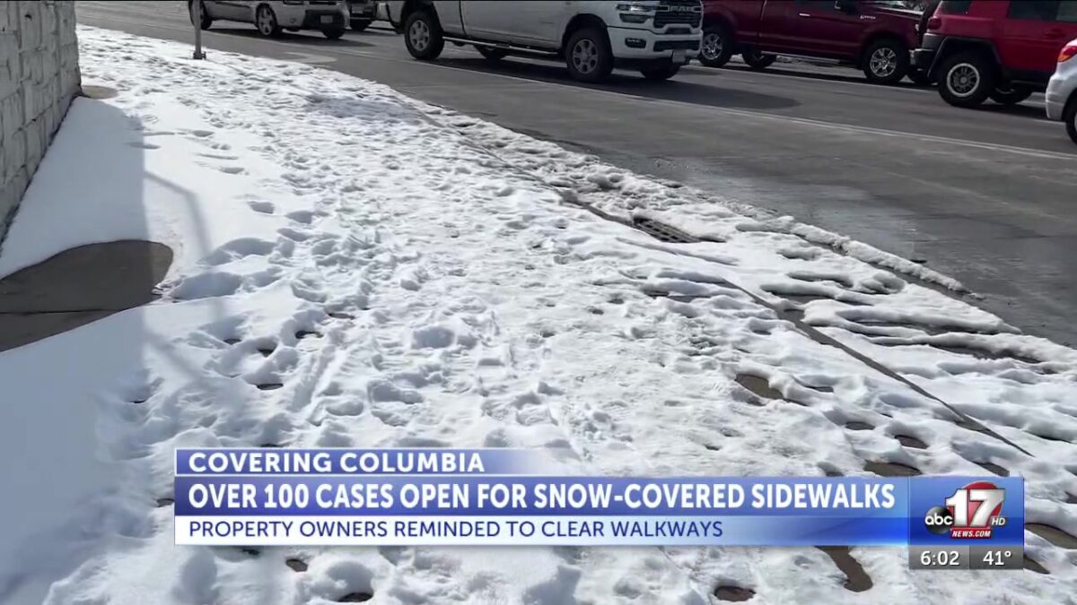 Columbia sidewalks still packed with snow
