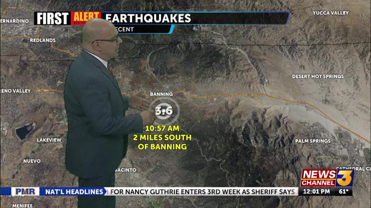 Magnitude 3.6 earthquake shakes near Banning