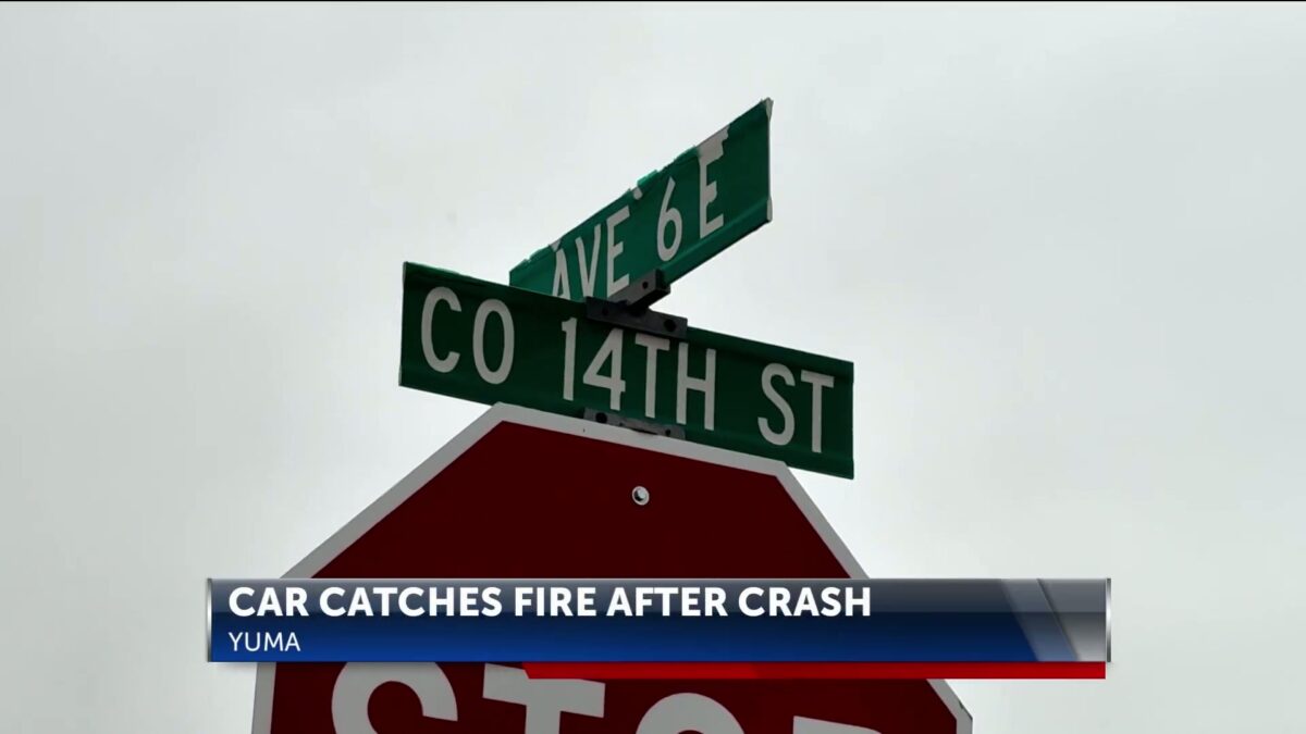 Car catches fire after crash on Avenue 6E