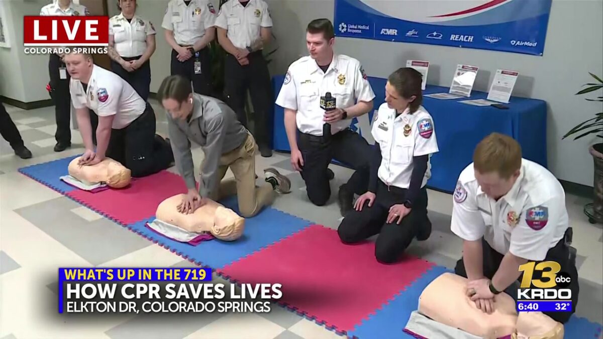 Emergency service crews demonstrate CPR live for KRDO13 for Heart Health Month