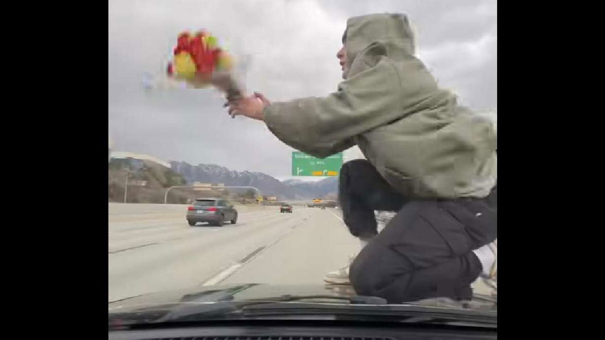 Utahn arrested after allegedly posting viral video of him riding hood of car on I-215
