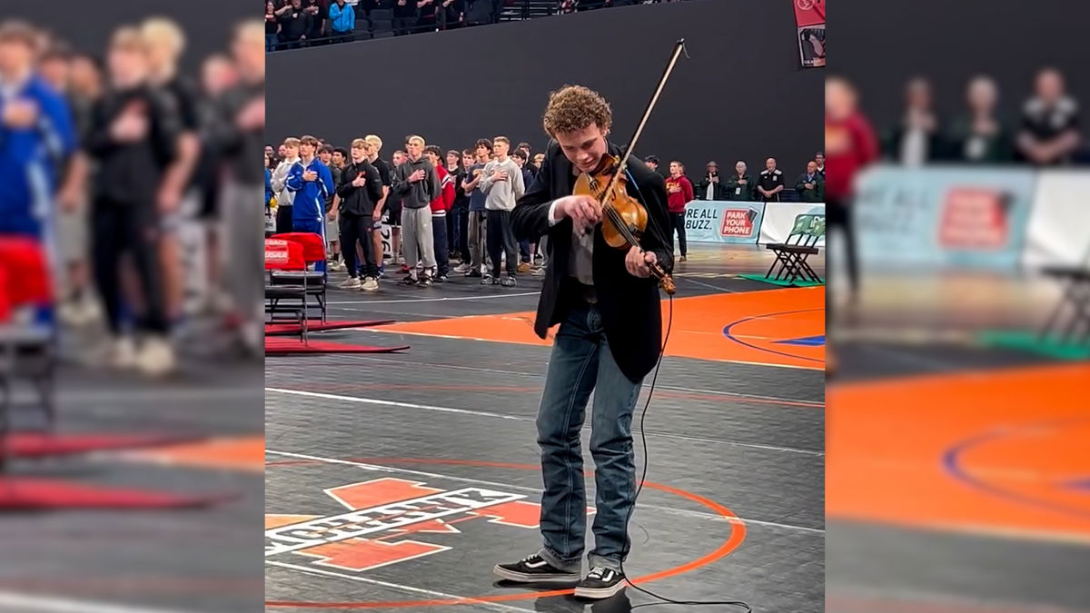 There’s Good News: “Chance the Fiddler” performs national anthem at OSAA Wrestling State Championship