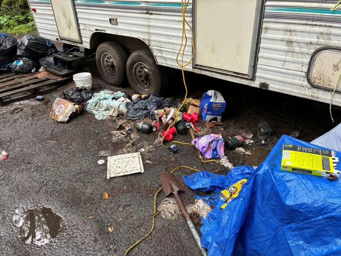 Authorities respond to Marlow Creek in the Elliott State Forest to a complaint regarding illegal camping on March 25