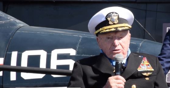 Fighter jets flew over the USS Midway as Royce Williams looked on. March 21st will now be known as Captain Royce Williams Day in San Diego.