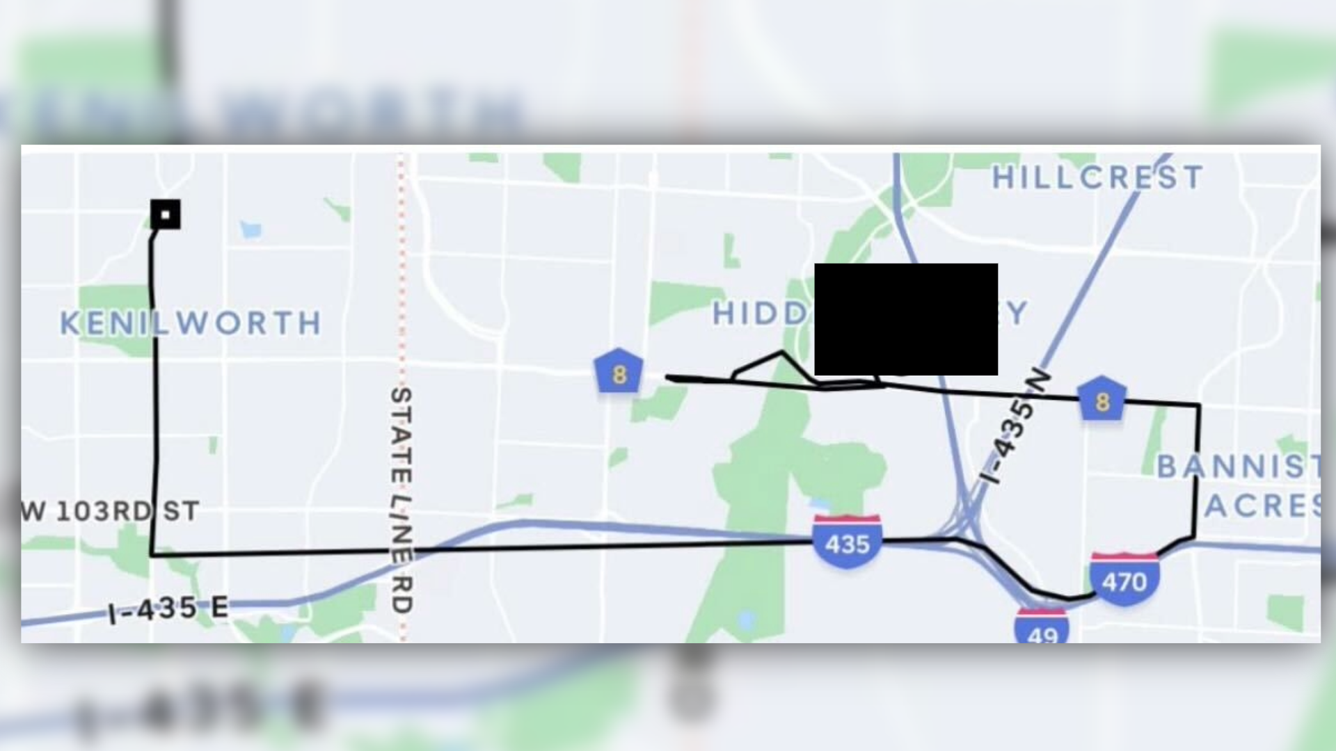 Image shows the route taken by the Uber driver during the chase that ended in gunfire.