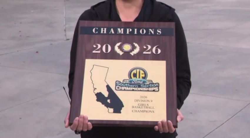 The CIF Southern Section Championship plaque awarded to the Sierra Vista High School girls basketball team for their historic season.