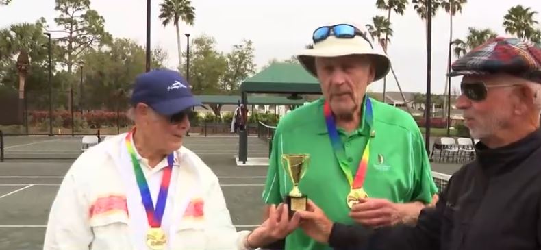 St. Patrick's Day brought a treat to tennis fans and community members in the Heritage Palms community as four men all at least 90 years of age took part in a tennis doubles match.