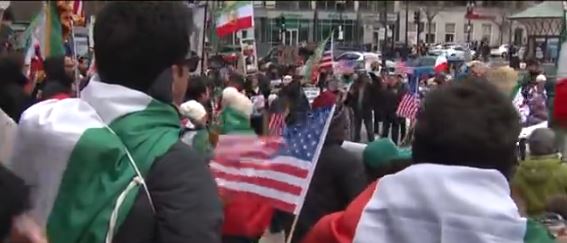 Dozens gathered in front of the Boston Public Library in Copley Square for a weekly rally in support of the war in Iran.