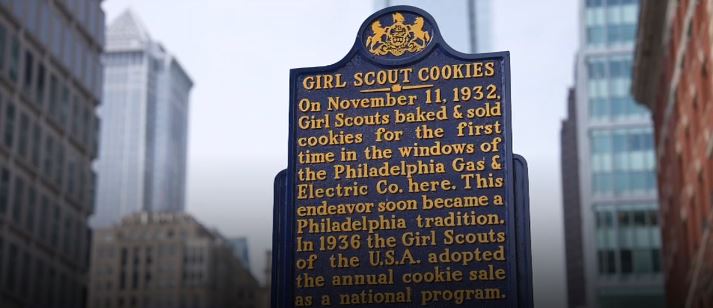 The sale of more than 200 million boxes of Girl Scout cookies each year can be traced back to a single experiment at Broad and Arch streets in 1932