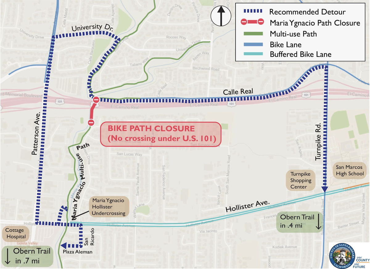 Maria Ygnacio Bike Path Closed at U.S. Highway 101