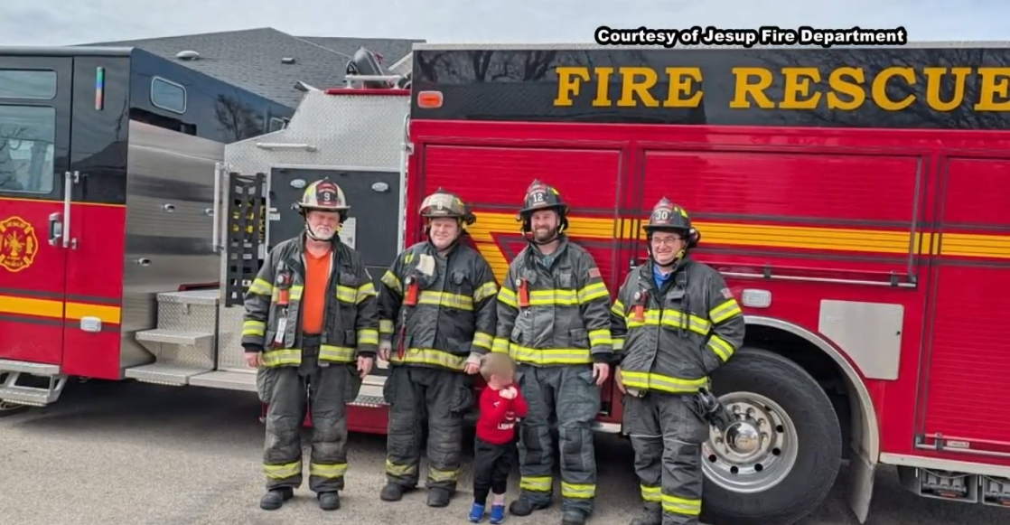 A boy's fire department-themed birthday party took an unexpected turn when he pulled a fire alarm to get real firefighters to show up.