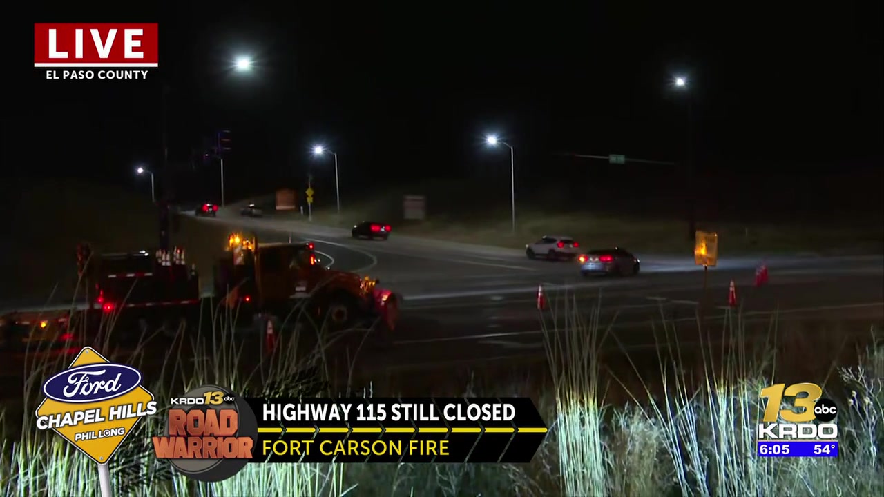Roadblock in place on Highway 115 near Fort Carson for wildfire in Fremont County