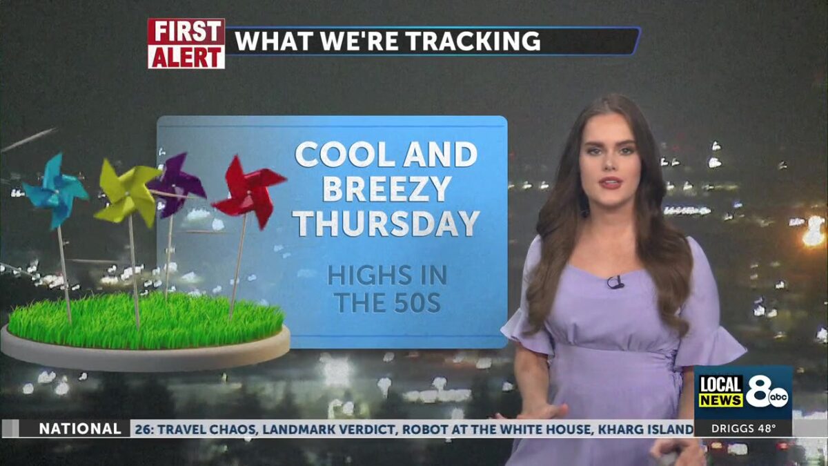 Cooler conditions on Thursday as breezes gradually calm