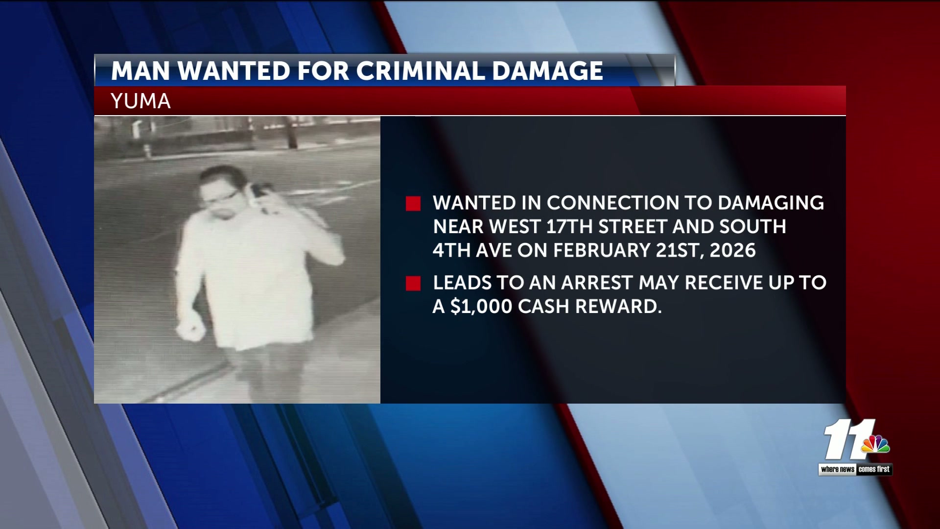 Yuma man wanted in connection to damaging a home