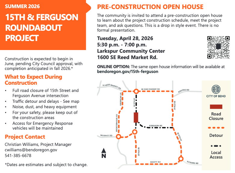 New SE Bend roundabout planned at 15th Street and Ferguson Road; open house coming up