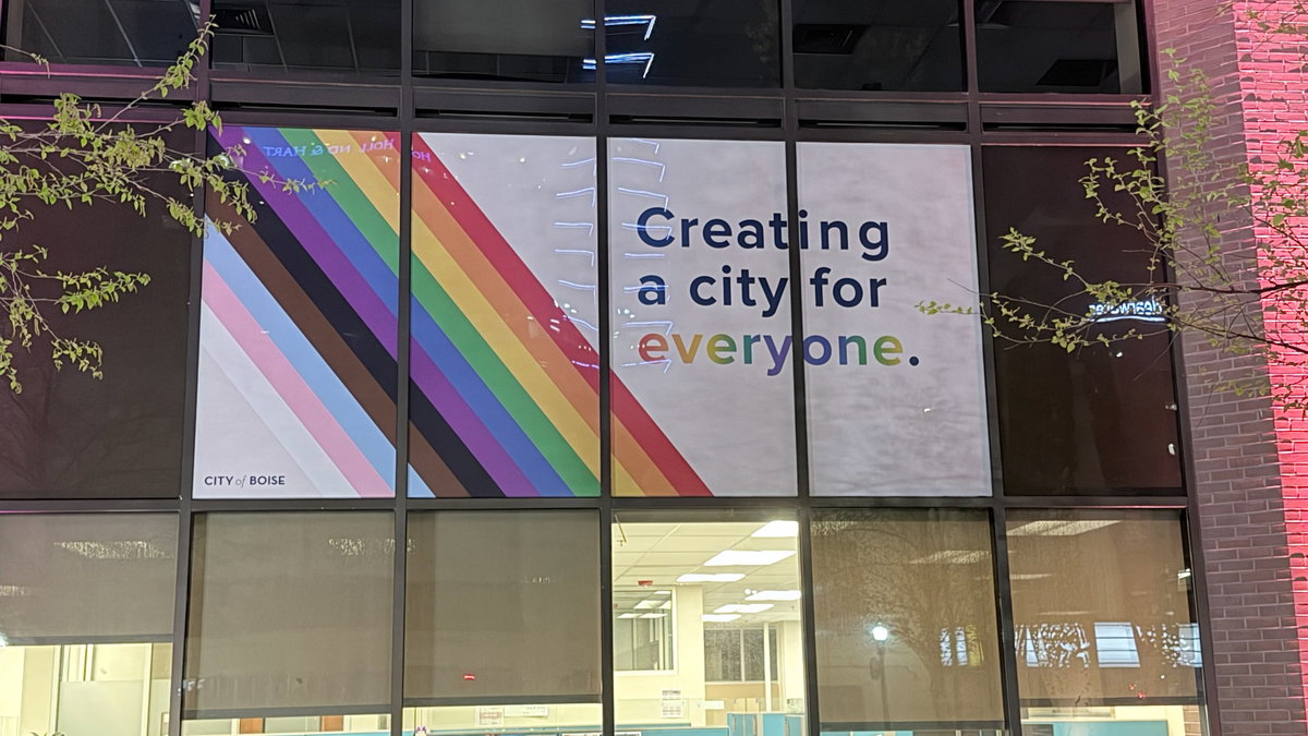 Boise replaces pride flag with signs and lights outside City Hall after new state law