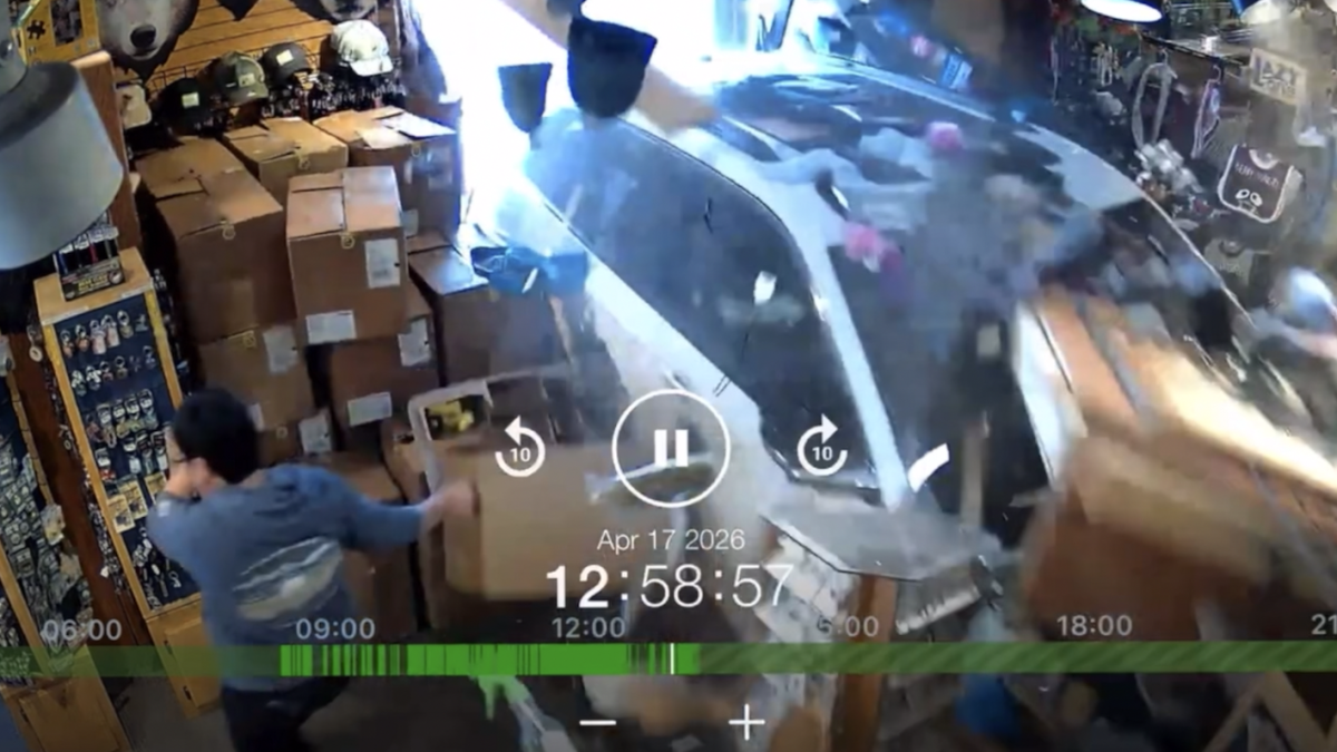 Crash caught on camera as vehicle slams into West Yellowstone gift shop