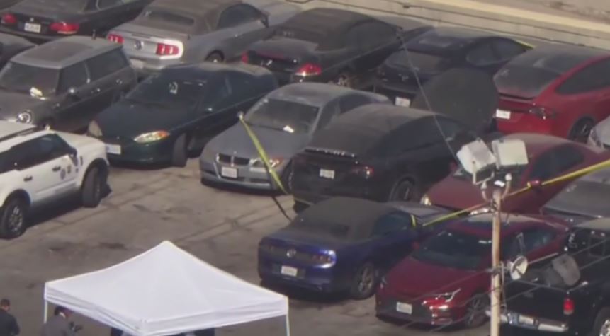 A photo of the Tesla where Celeste Rivas Hernandez's body was found in a Hollywood tow yard.