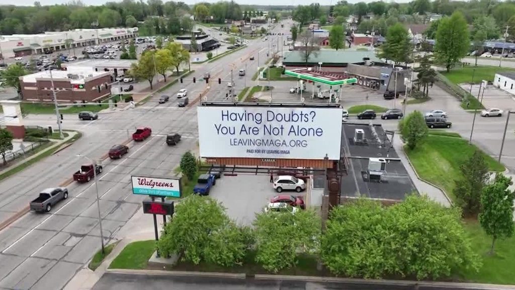 The billboard encourages supporters of President Donald Trump to reconsider their involvement in the “Make America Great Again” movement.