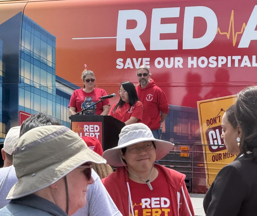 Oroville Hospital nurses and allies gathered for the Red Alert rally.