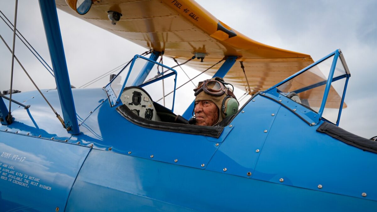The World War II veteran celebrated his birthday with a flight aboard a vintage aircraft