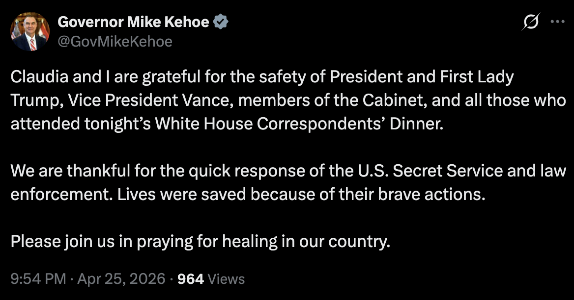 Missouri politicians react after shots fired at White House Correspondents’ Dinner