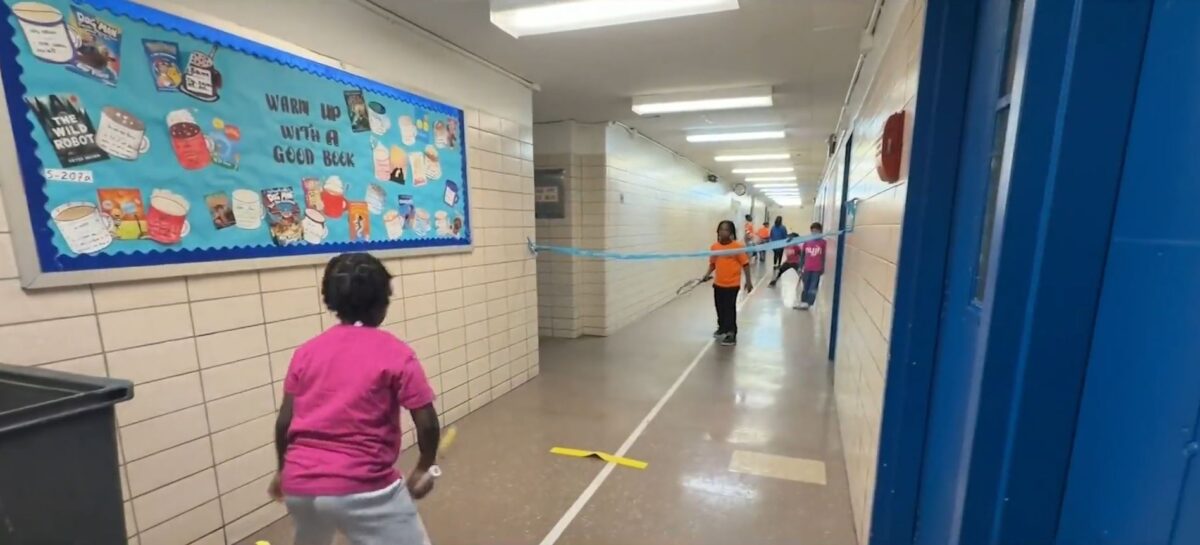 Students in New York City are learning to play tennis in unlikely places -- their school hallways
