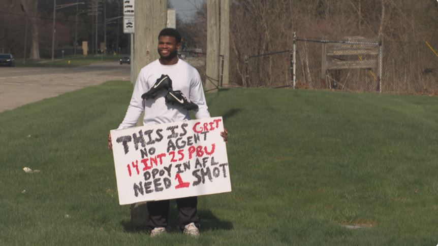 Former Eastern Michigan University football player Freddie McGee stood outside the Lions facility in Allen in hopes of an opportunity on the field.