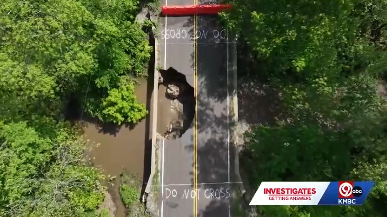 A family is recovering after driving into a sinkhole on a historic bridge on Friday night.