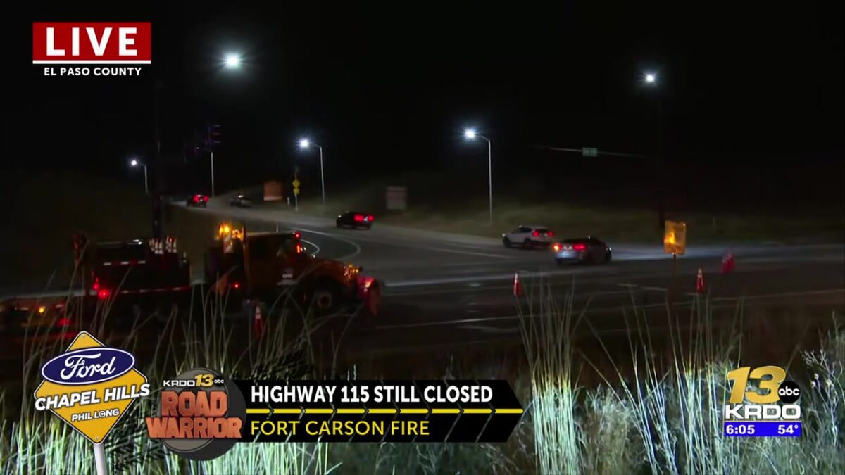 Roadblock in place on Highway 115 near Fort Carson for wildfire in Fremont County