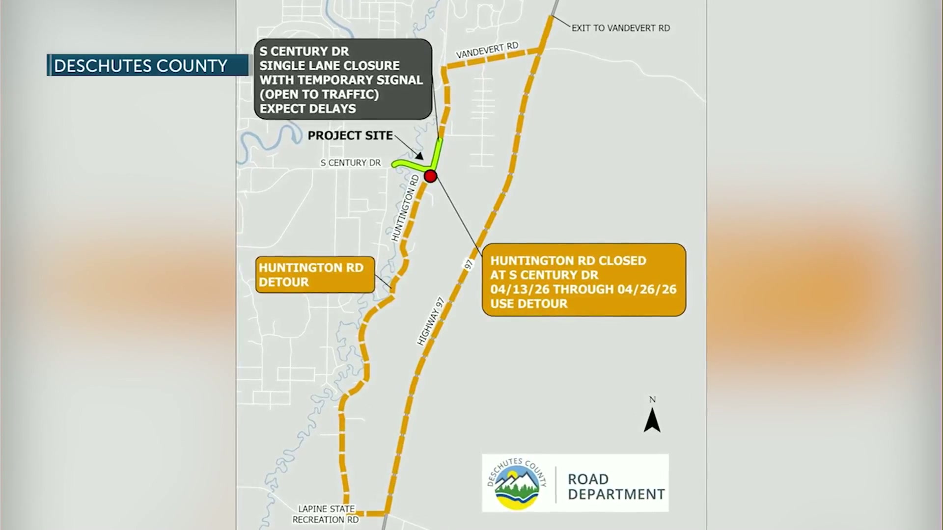 La Pine drivers alert: Huntington Road to close for two weeks for South Century Drive roundabout work