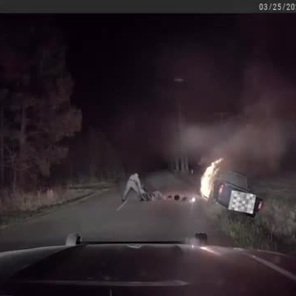 A Virginia State trooper pulled a man from his burning pickup truck in Emporia on Wednesday