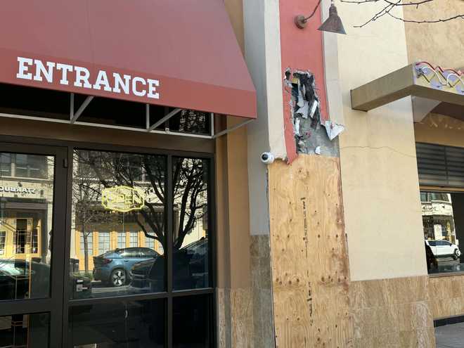 A 30-year-old man found stuck in a wall void space near Brewjee and Maya Cinemas in Salinas was taken to the hospital after police responded to the scene around 6:15 a.m. Sunday.