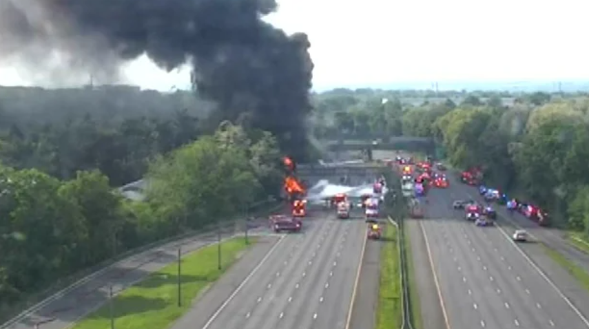 The tanker truck fire completely shut down I-287 in Edison