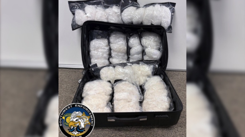 Crystal methamphetamine in and around a suitcase that was seized by the Michigan State Police on May 21