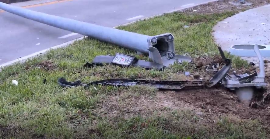 Fallen light pole after crash causes road closure in Columbia
