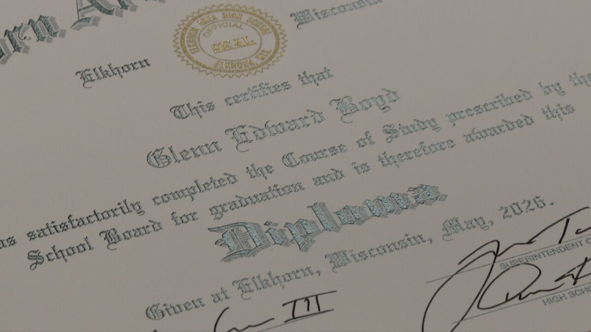 The honorary diploma awarded to the family of Glenn Boyd.