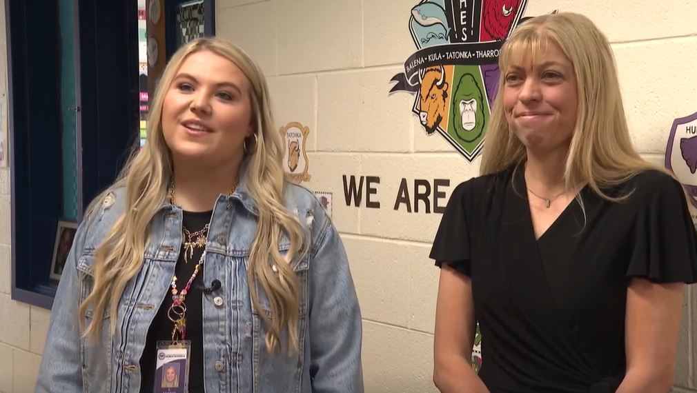 Elementary teacher Sophie Johnson and first grade teacher Stacey Duke work in classrooms right next to each other. They coordinate their lessons